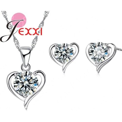New 925 Sterling Silver Cubic Zirconial Heart Shape Fine Jewelry Sets for Women Wedding Necklace Earrings Sets