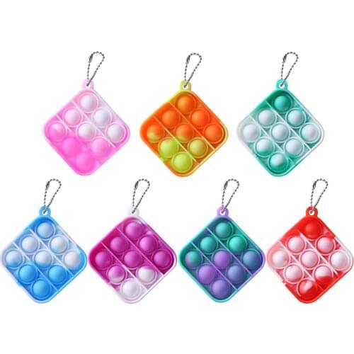 Square Push BubbleKeychain Anti Stress Fidget Educational Sensory Autism Relaxing Toy Stress Relief Game Keyring Adult Children