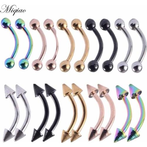 Miqiao 10pcs Fashion Personality Curved Rod Round Ball Pointed Cone Hypoallergenic Eyebrow Ring Human Body Piercing Jewelry