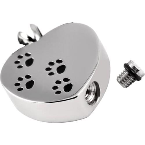 MJD8004 Shiny Ashes Pendant Black Four Paw Print Pet Animal Urn Stainless Steel Cremation Jewelry