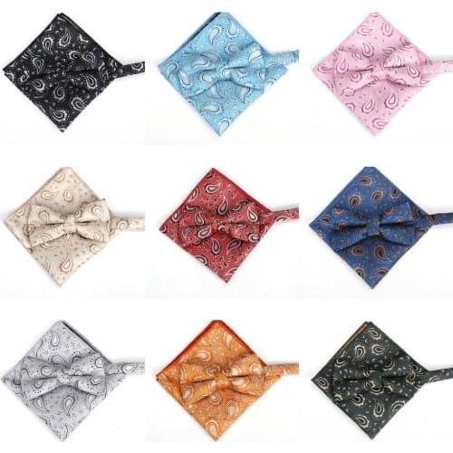 Men Vintage Paisley Pre-tied Bowtie Pocket Square Set Wedding Bow Tie Hanky Lot BWTYF0290