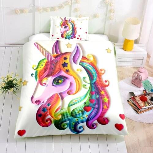 KTLRR Rainbow Unicorn Duvet Cover Sets,Fairytale with Sparkling Stars Colorful Unicorn Bedding Sets.100% Microfiber