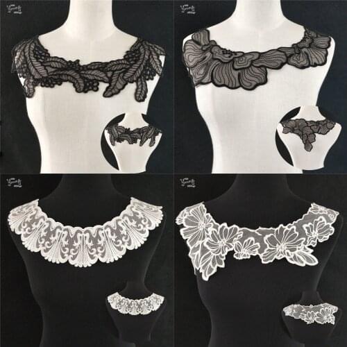 New Front and back Organza Fabric Embroidery Lace Neckline DIY Clothing Accessories tulle Collar Sewing Applique Craft Supplies