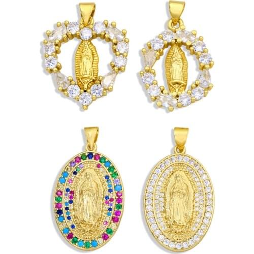 OCESRIO Cubic Zirconia Stone Virgin Mary Pendant Charms for Jewelry Making 18K Gold Plated Spiritual Jewelry Products pdta327