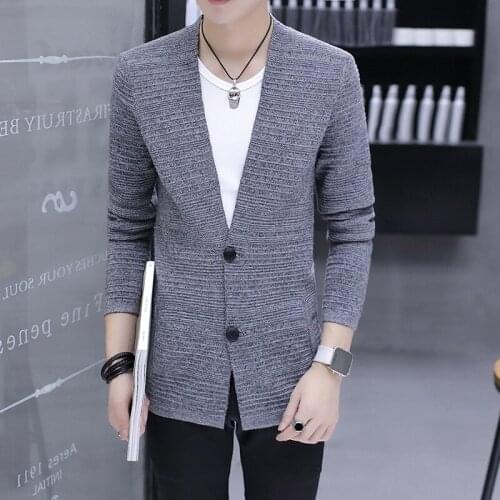 2019 Autumn New Men Slim Fit Cardigan Sweaters Male Black Gray Button Cardigans Sweatercoat Casual V-Neck Outerwear M-3Xl KK3098