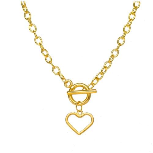 Punk Gold Color Hollow Heart Pendant Necklace for Women Imitation Metal Choker Necklaces Female 2021 Fashion Jewelry Gifts