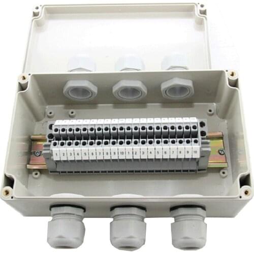 IP65 Waterproof Cable Wiring Junction Box 3 in 3 out 200*120*75mm with UK2.5B Din Rail Terminal Blocks