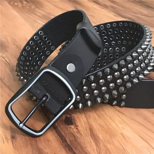 Genuine Leather Heavy Metal Rivet Punk Belts For Men Rock Stud Cowboy Belt Men Ceinture Homme Waist Belt Cinturon Mujer TBT0088