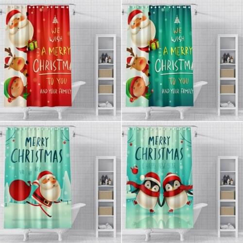 Christmas Santa Claus Shower Curtains Bathroom Curtain Fabric Waterproof Polyester Bathroom Curtain with Hooks