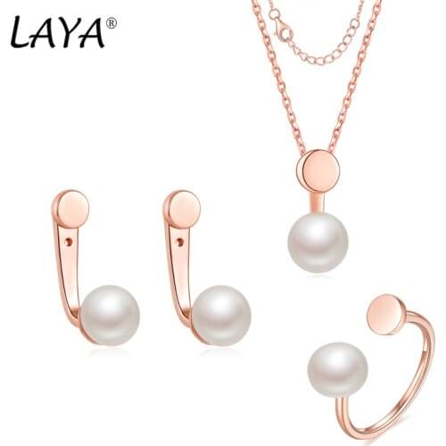 Laya 925 Sterling Silver Simple Design Natural Freshwater Bread Beads Pearl Earrings Ring Neacklace Sets For Women Fine Jewelry