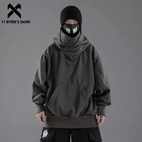 11 BYBBS DARK 2021 Ninja Double Neckline Cotton Pullover Techwear Harajuku Men Hoodie Hip Hop Streetwear Hoodies Sweatshirts