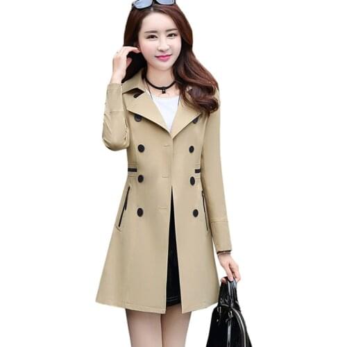 Women Trench Coat New Spring Autumn Korean Slim Double Breasted Mid-long Overcoat Solid Large Size Female Windbreaker Basic Coat