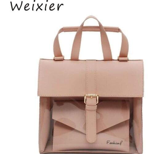 WEIXIER 2019 New Women Candy Color Women Jelly Handles Bags bags Crossbody Bag Clear Transparent PVC Shoulder Bags V4-48