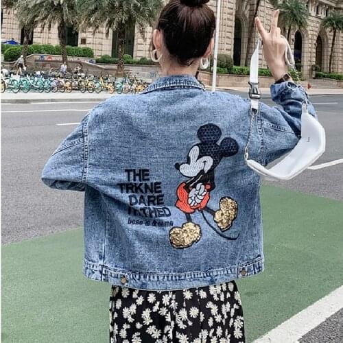 2020 Women Denim Coats Disney Mickey Mouse Jacket Autumn Spring Female Clothes Coats Cartoon Fashion Embroidery Casual New Coats