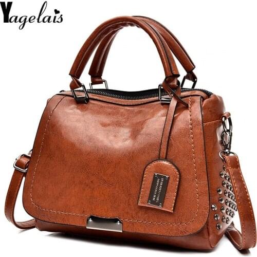 Womens Leather Handbags 2019 Messenger Female Tote Ladies Crossbody Rivet ShoulderBags High Quality Designer Luxury Brand Bag