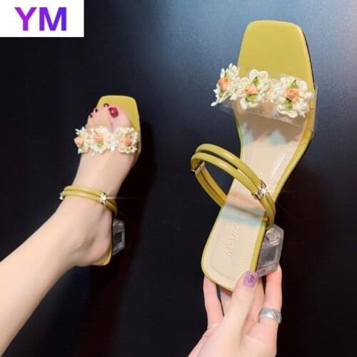 Newest Women Sandals Shoes Celebrity Wearing Simple Style PVC Clear Transparent Strappy Flowers Sandals High Heels Woman Sexy