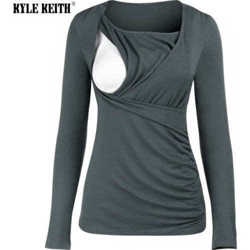 Womens Maternity Tops Nursing Long Sleeve T-Shirt Breastfeeding Camiseta Premama Pregnancy Flattering Side Ruching Clothes