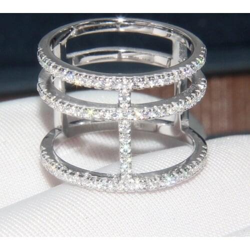 Baoyocn Fashion Simple Real 925 Sterling Silver Triple Circles Finger Ring Micro Cubic Zirconia Stone Women Luxury Brand Jewelry