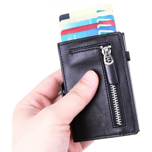 ZOVYVOL 2020 Button RFID Credit Card Holder Hasp Single Box Smart Wallet Men Automatic ID Card Case Zipper Coin Purse