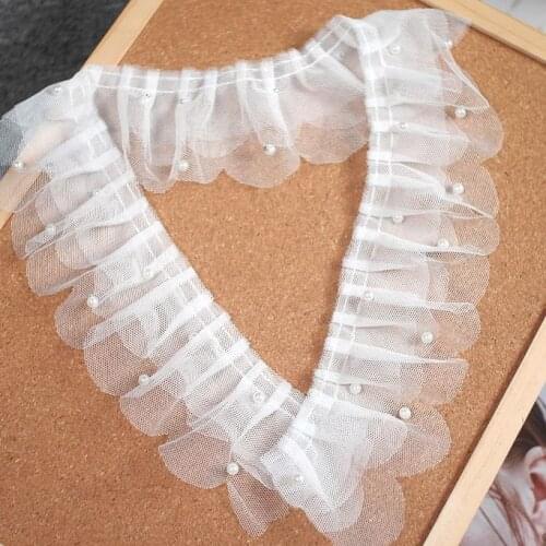 1Yards White Beaded Lace Fabric 6.5cm Voile Lace Ribbon Mesh Beaded Fabric Applique Guipure Tulle Laces For Wedding Dress PY-12