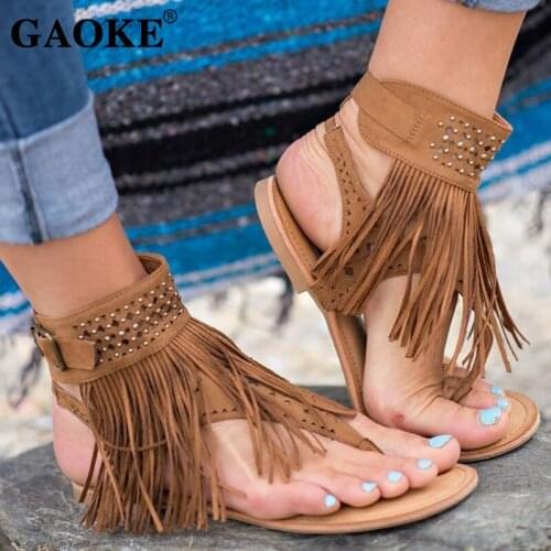 2018 Woman Shoes Summer Bohemia Flat Sandals Tassel Beach Woman Flip Flop Vintage Beach Women Shoes Low Heel Lady Shoes Footwear