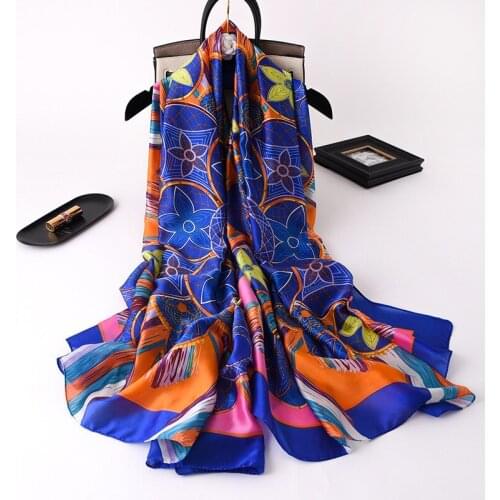 2021 Summer Foulard Neck Scarves Lady Bandana 180X90CM Beach Towel Popular Silk Scarf Korean Designer Multicolor Shawl And Wrpas