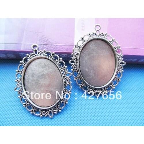 3pcs Antique Silver tone/Antique Bronze Oval Frame Base Setting Pendant Charm/Finding,Border Flower,fit 30x40mm Cabochon/Cameo