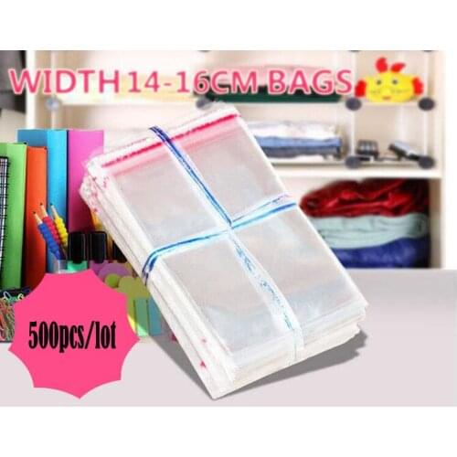 500pcs 14-16cm Width Clear Cellophane Cello Bags Plastic OPP Card Display Self Adhesive Peel Seal Bag Candy Cookie Sock Bags