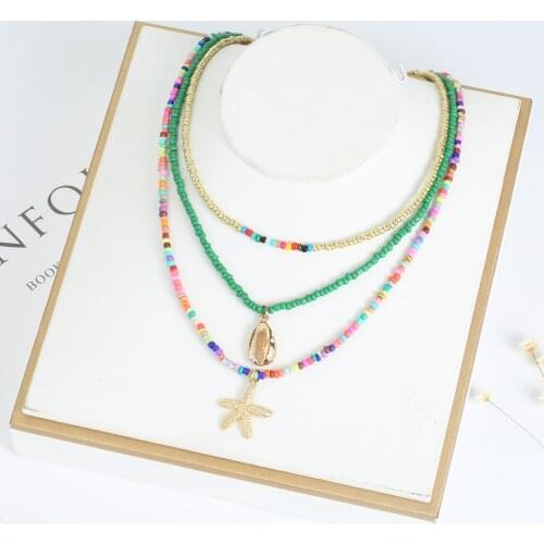 Bohemian Summer Beach Multilayer Handmade Seed Bead Pendant Necklace Women Fashion Chic Statement Collier Choker Necklace