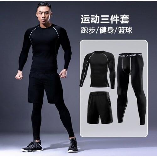 Quick-drying sports suit mens basketball equipment training suit gym running winter morning running tights three-piece suit