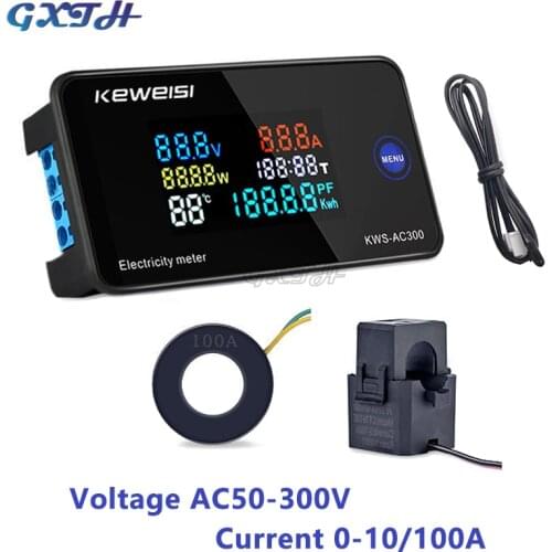 KWS-AC300 Digital Voltmeter Ammeter Power Energy Meter AC 50-300V LED AC Wattmeter Electricity meter with Reset Function 0-100A