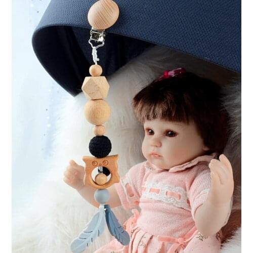 1pc Wooden Music Rattle Animal Star Mobile Holder Teething Pendant Wooden Gym Rodent Silicone Beads Necklace Clip Stroller Arch