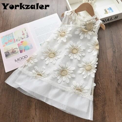 Summer Toddler Girls Lace Dress Kids Sleeveless Floral Mesh Wedding Dresses Children Clothing For Baby Girls 3 to 7 Years