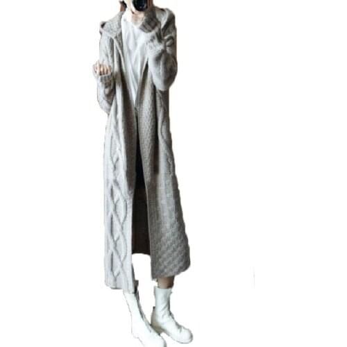 Long Cardigan Women Long Sleeve Hooded Solid Knitted Loose Sweater Coat 2019 New Autumn Winter Fashion Ladies Casual Joker Tops