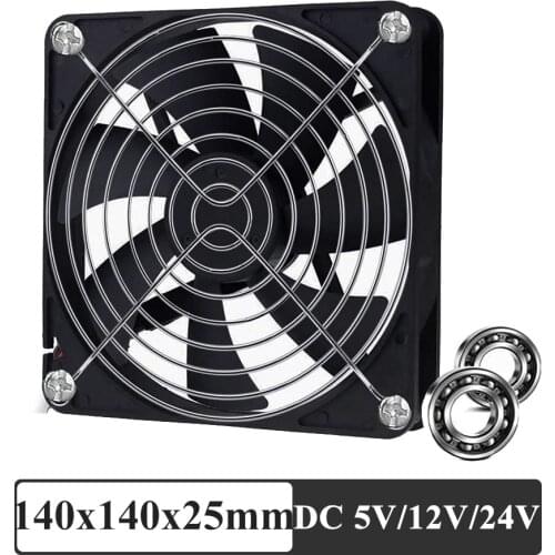 GDSTIME 140 x 25mm Dual Ball Bearing Brushless 14CM Cooling Fan DC 5V 12V 24V Big Airflow Case Cooler For Ventilation Exhaust