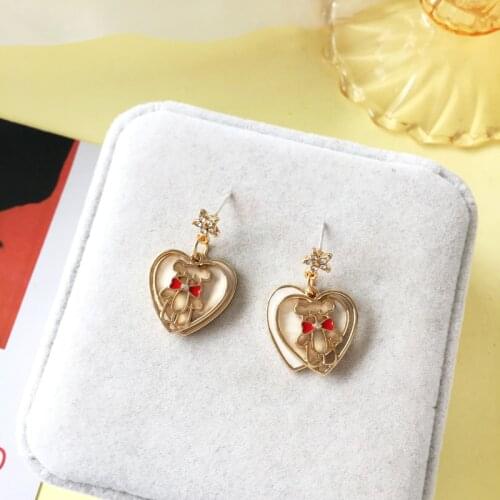 S925 Needle Double love earrings cartoon cute bear earrings fun star earrings