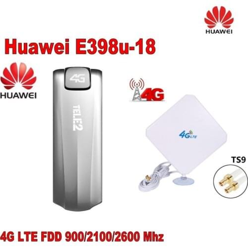 Huawei New E398 4G LTE Speed Surf Stick Modem Dongle 100Mbps e398u-18 plus 4G LTE 35dbi Antenna Booster Double TS9 Aerial