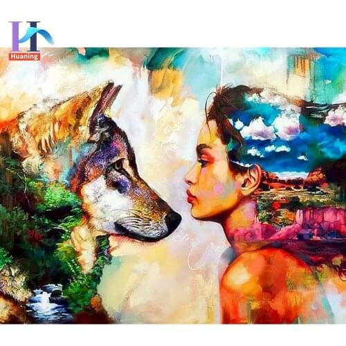 Painting By Numbers For Adults Wolf And Beauty Landscape Oil Paints Kits Diy Framed HandPainted Home Wall Decor Artcraft