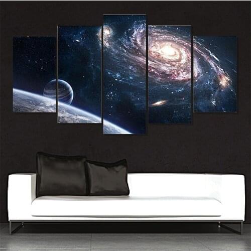 Living Room HD Printed Painting Pictures Home Decoration 5 Panel Universe Milky Way Nebula Modern Wall Art Posters Framework