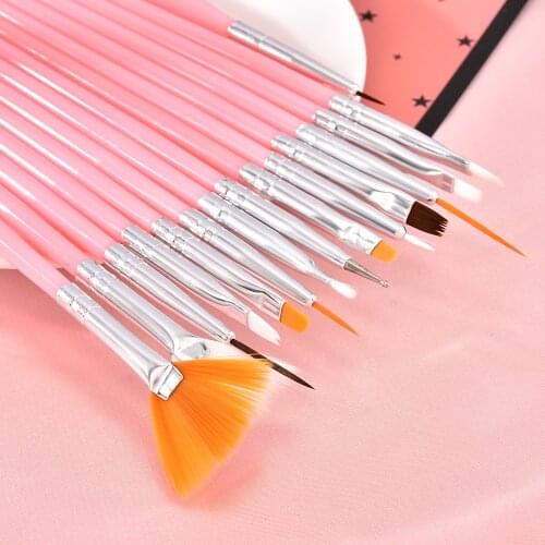 15/20Pc/set Nail Art Manicure Brush Acrylic Liquid Powder Carving Gel Brush Fan Shaped Flower Phototherapy Pen Set Draw Line Pen