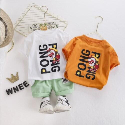 2020 Toddler Kids Girls Boys Clothes Sets Cute Fashion Cartoon Print Tshirts Short Clothes Casual Summer Short Sleeved Costume