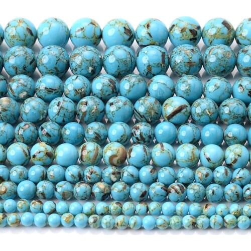 Lake Blue Shell Pine Round Loose Natural Stone Beads for Jewelry Making DIY Bracelet Earring Accessories 4/6/8/10/12mm 15