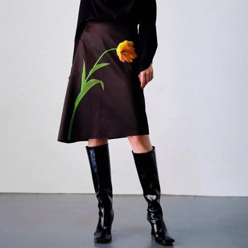 Vintage Tulip Pattern Print Mini Skirts Women Irregular Skirt For Women Runway Fashion Female Elegant Ladies Party Skirt SL291