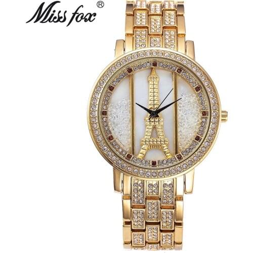 Miss Fox Brand Luxury fashion The Eiffel Tower Watches High Quality Women Full Rhinestone Crystal Quartz Watches relojes mujer