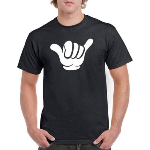 Shaka Hand Sign T-shirt Cartoon Hand White Ink Design Mens Short Sleeve