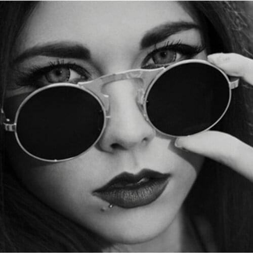 FEISHINI Steampunk Womens Sunglasses Round Designer Steam Punk Metal OCULOS de sol COATING Polarized SUNGLASSES Men Retro CIRCLE