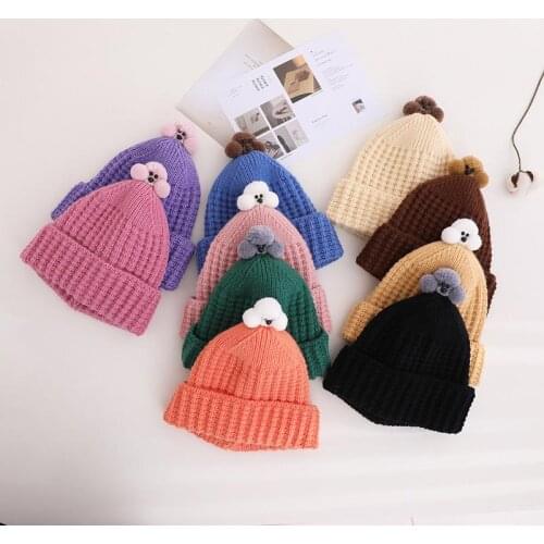 2021 Autumn and Winter Cotton Cartoon Dog Thicken Knitted Hat Warm Hat Skullies Cap Beanie Hat for Children Boy and Girl 09