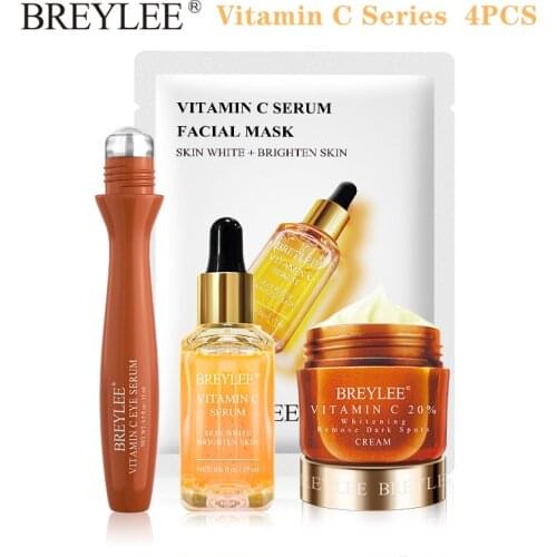 BREYLEE Vitamin C Series Whitening Face Mask Eye CreamSerum Remove DarkCircleSpotsMoisturizing Skin Care Essence Ageless4pcs Set