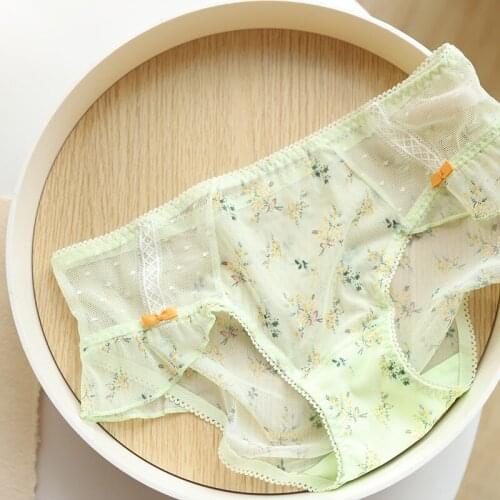 Pastoral Fresh Floral lace Mid-rise Panties women summer Quality sweet Girly mesh Seamless Panties lingerie women Panties N709