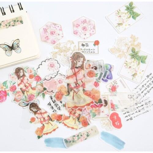 Flower Antique Princess Stickers Cards Plastic Packaging 50 Pieces Into DIY Hand Account Decoration Mobile Phone Shell Stickers